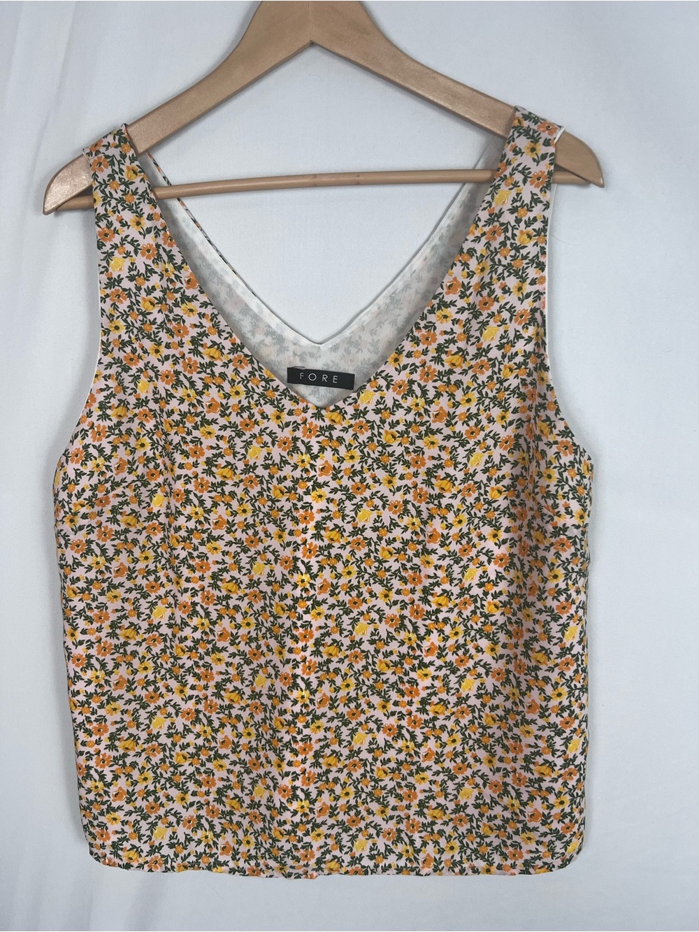 FORE Floral‎ V-Neck Tank Top in Yellow and Green size Large
